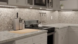 Muestra de diferentes tipos de encimeras de cocina instaladas en un espacio moderno.